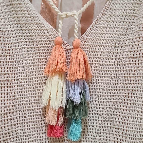 Zara Blouse With Striped Lining and Tassels Size XL - Picture 6 of 7